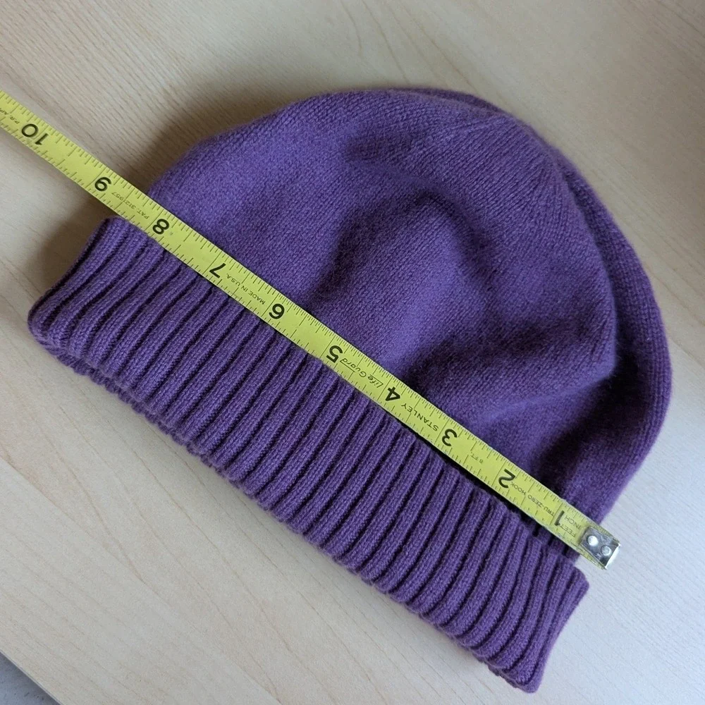 Claudia Nichole 100% Cashmere Purple Ribbed Knit Beanie Hat One Size